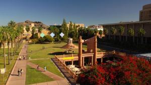 A overhead view of Hayden Library on ASU's Tempe Campus. 